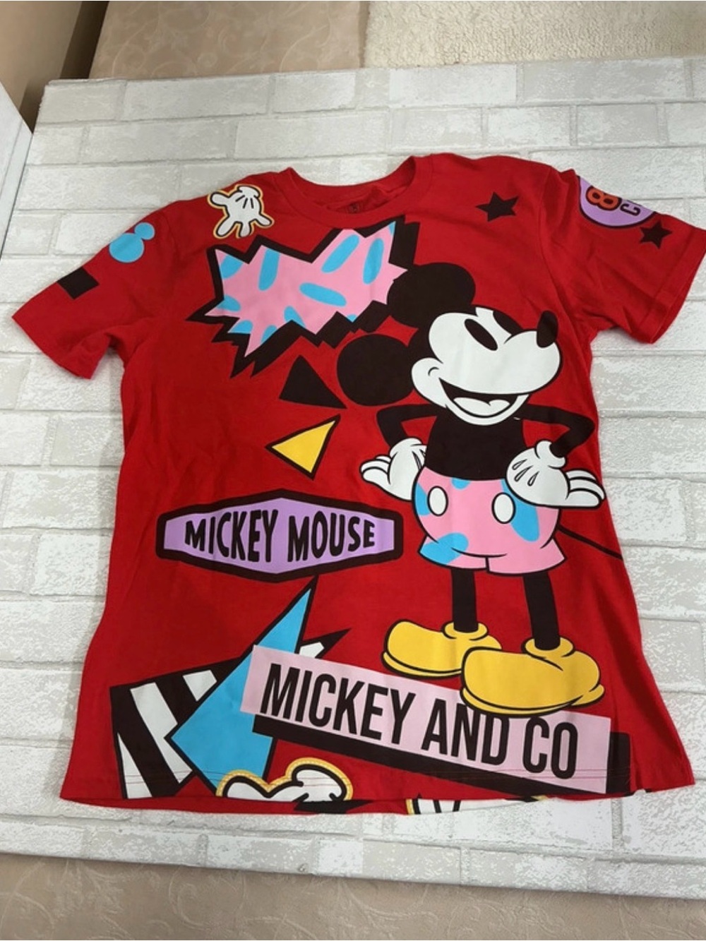 Disney Red Mickey Mouse Graphic Tee with Yellow Shoes